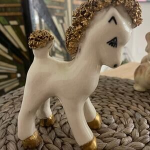 Cream and Gold Painted Spaghetti Ceramic Pony Figurine 9"